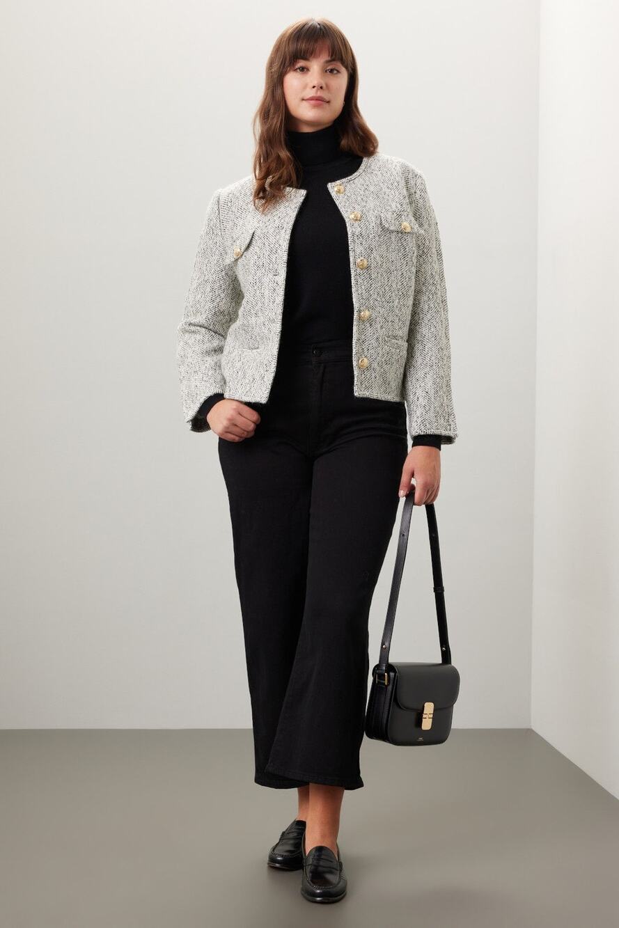 Derek Lam Grey Tweed Gold Button Collarless Jacket Size Small